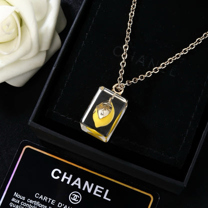 Chanel Clear Lucite Ice Cube Yellow Mini Bag Pendant Necklace