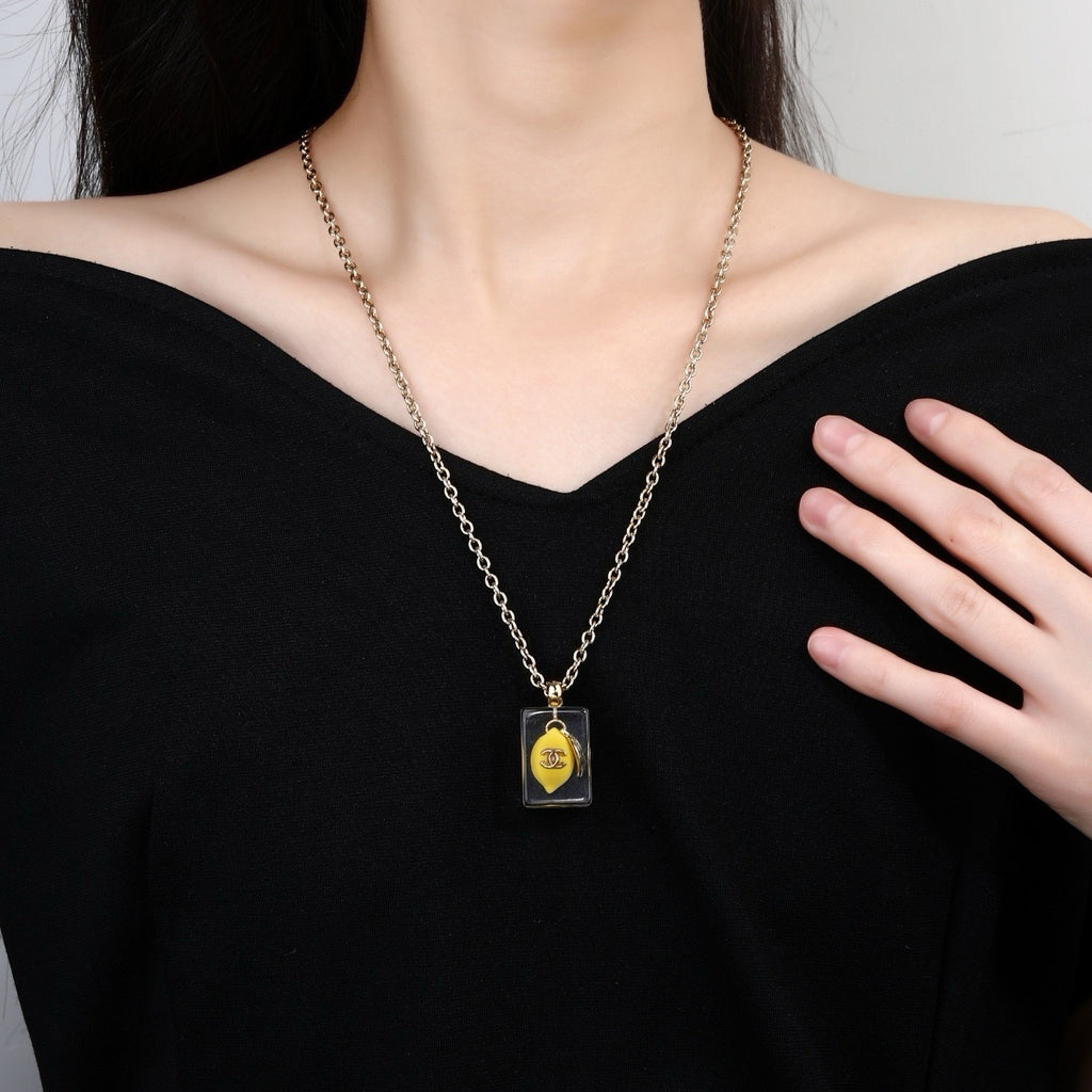 Chanel Clear Lucite Ice Cube Yellow Mini Bag Pendant Necklace