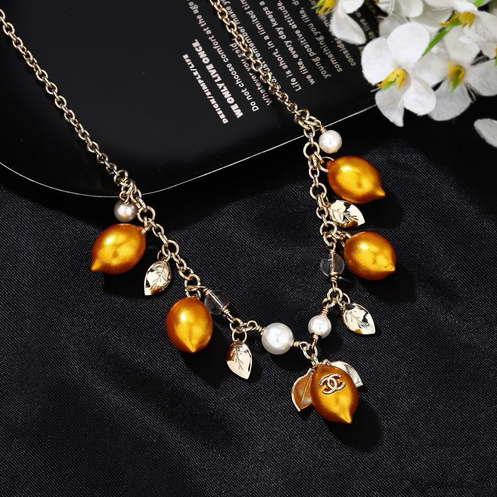Chanel Mediterranean Matte Gold Lemon Pearl Charm Statement Necklace