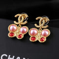Chanel Vintage Gold Pink Pearl Ruby Crystal Butterfly Drop Earrings