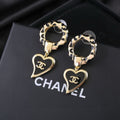 Chanel New Leopard Print Resin Hoop Black Enamel Heart CC Drop Earrings