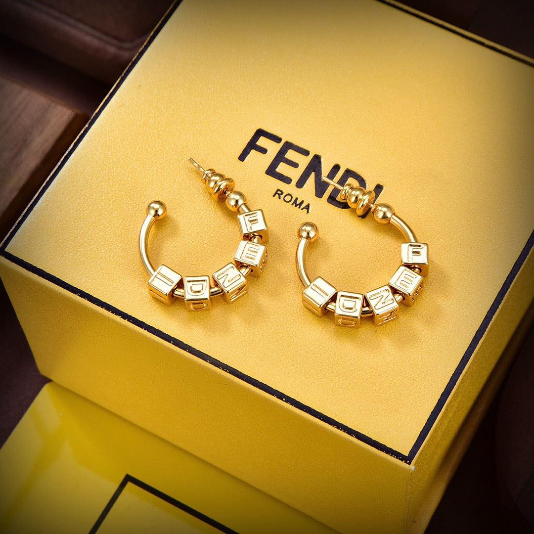 Fendi Graphic Gold-Toned Alphabet Dice Logo C-Hoop Earrings