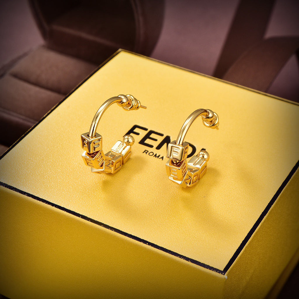 Fendi Graphic Gold-Toned Alphabet Dice Logo C-Hoop Earrings