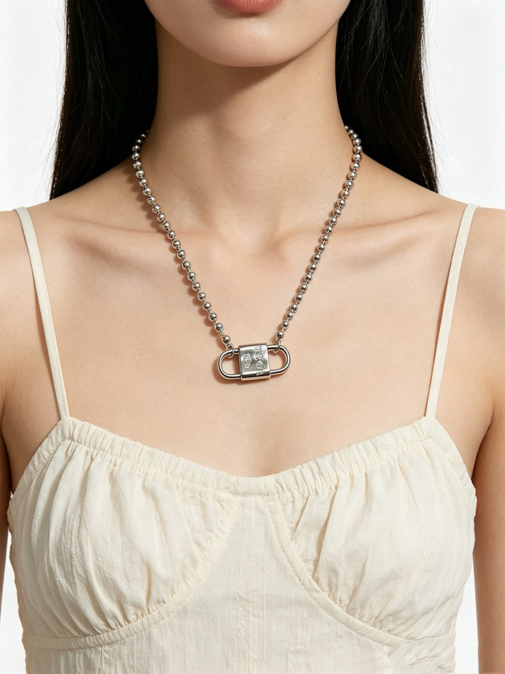 Tiffany & Co. Return to Tiffany Sterling Silver Bead Chain Padlock Pendant Necklace