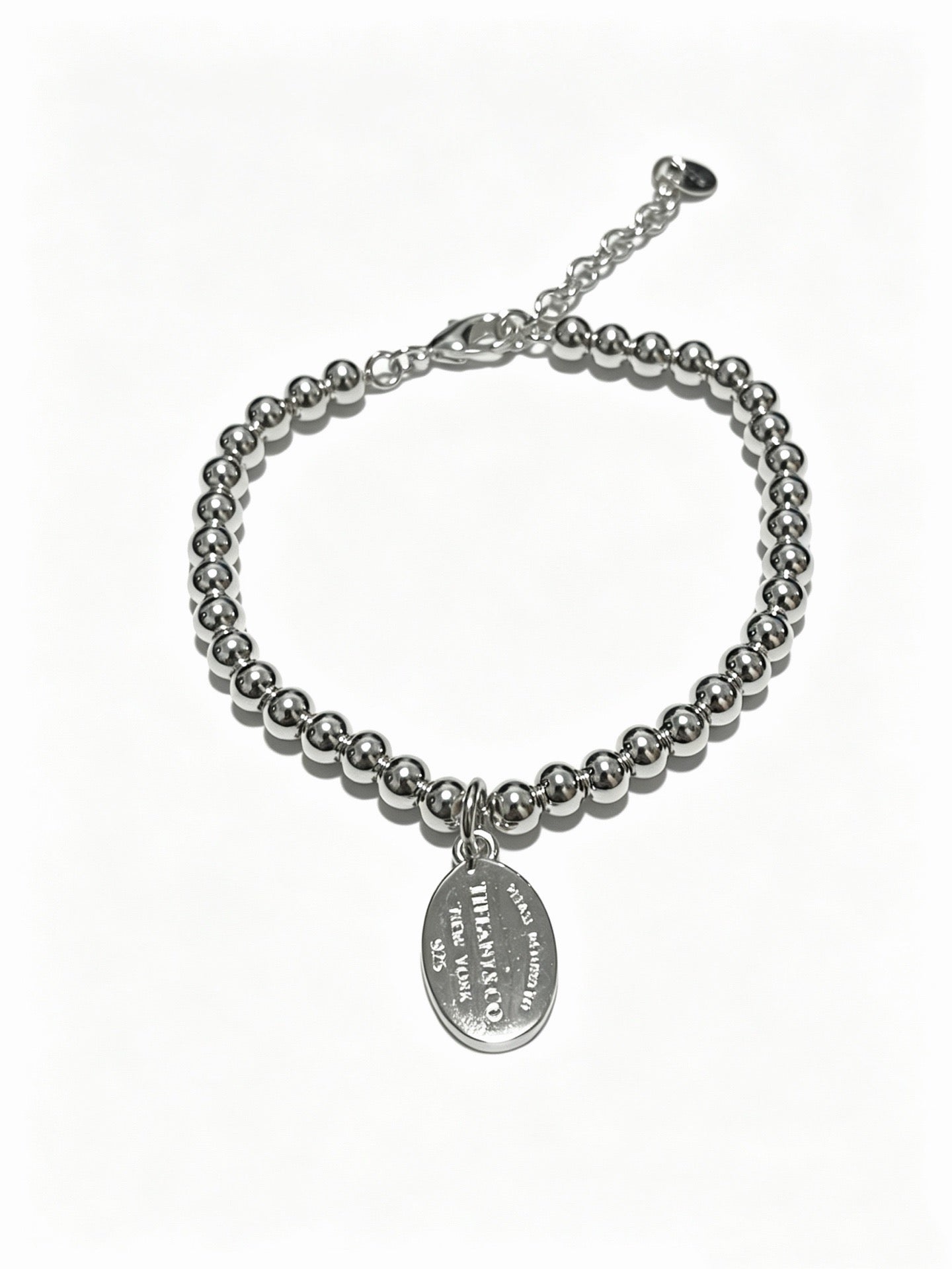 Tiffany & Co. Return to Tiffany Sterling Silver Ball Bead Bracelet with Oval Tag