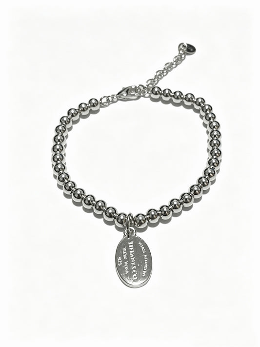 Tiffany & Co. Return to Tiffany Sterling Silver Ball Bead Bracelet with Oval Tag