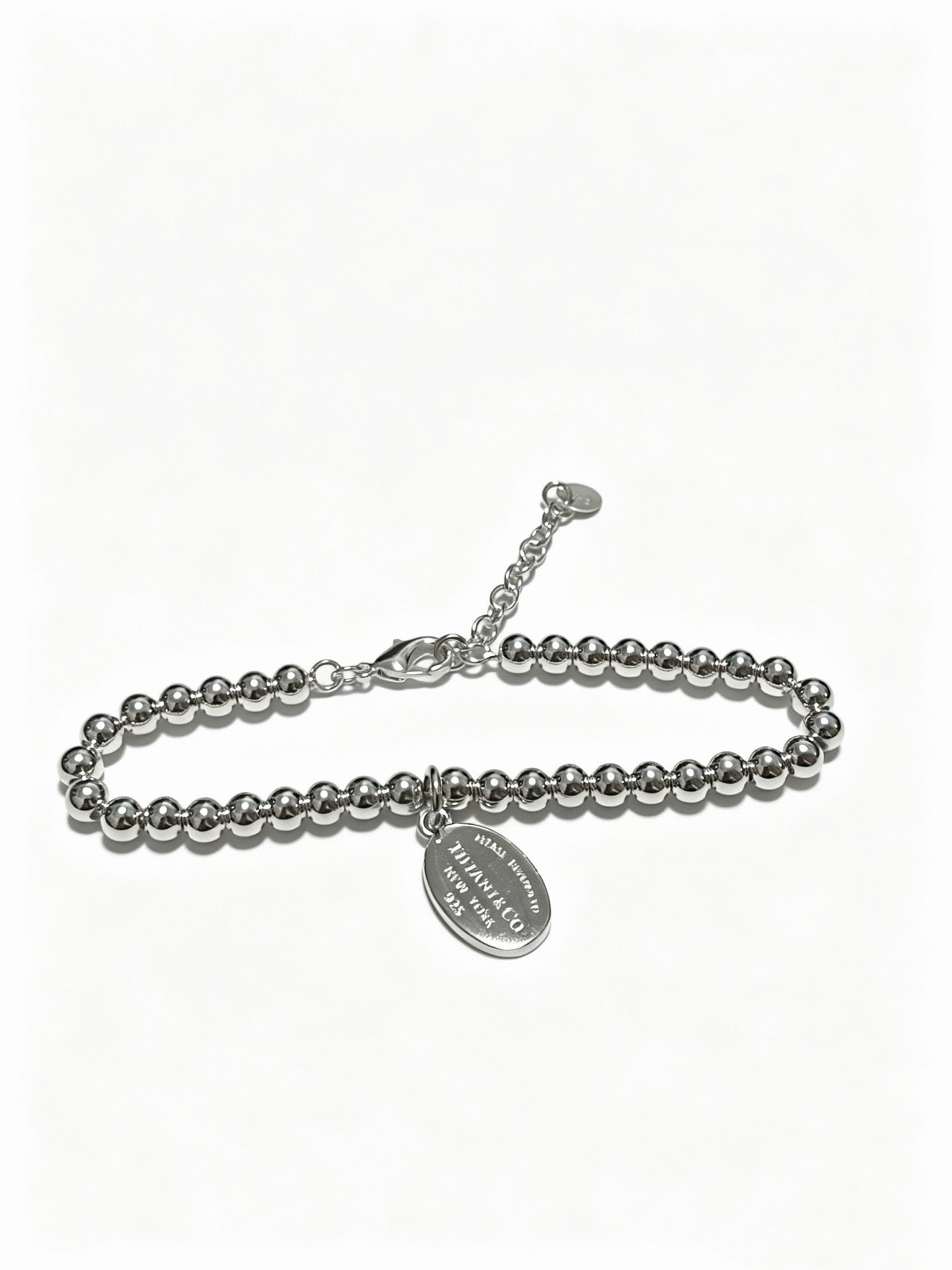 Tiffany & Co. Return to Tiffany Sterling Silver Ball Bead Bracelet with Oval Tag