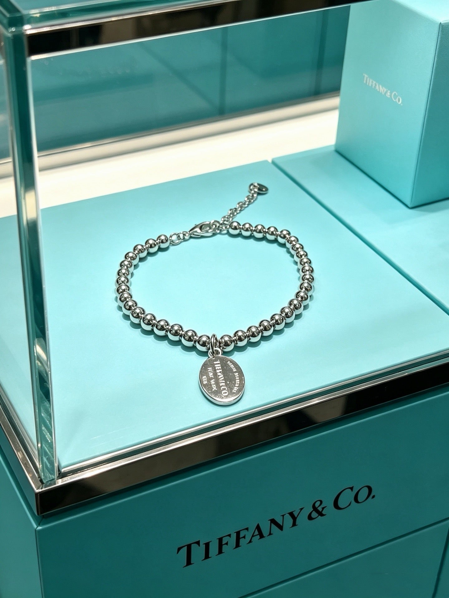 Tiffany & Co. Return to Tiffany Sterling Silver Ball Bead Bracelet with Oval Tag