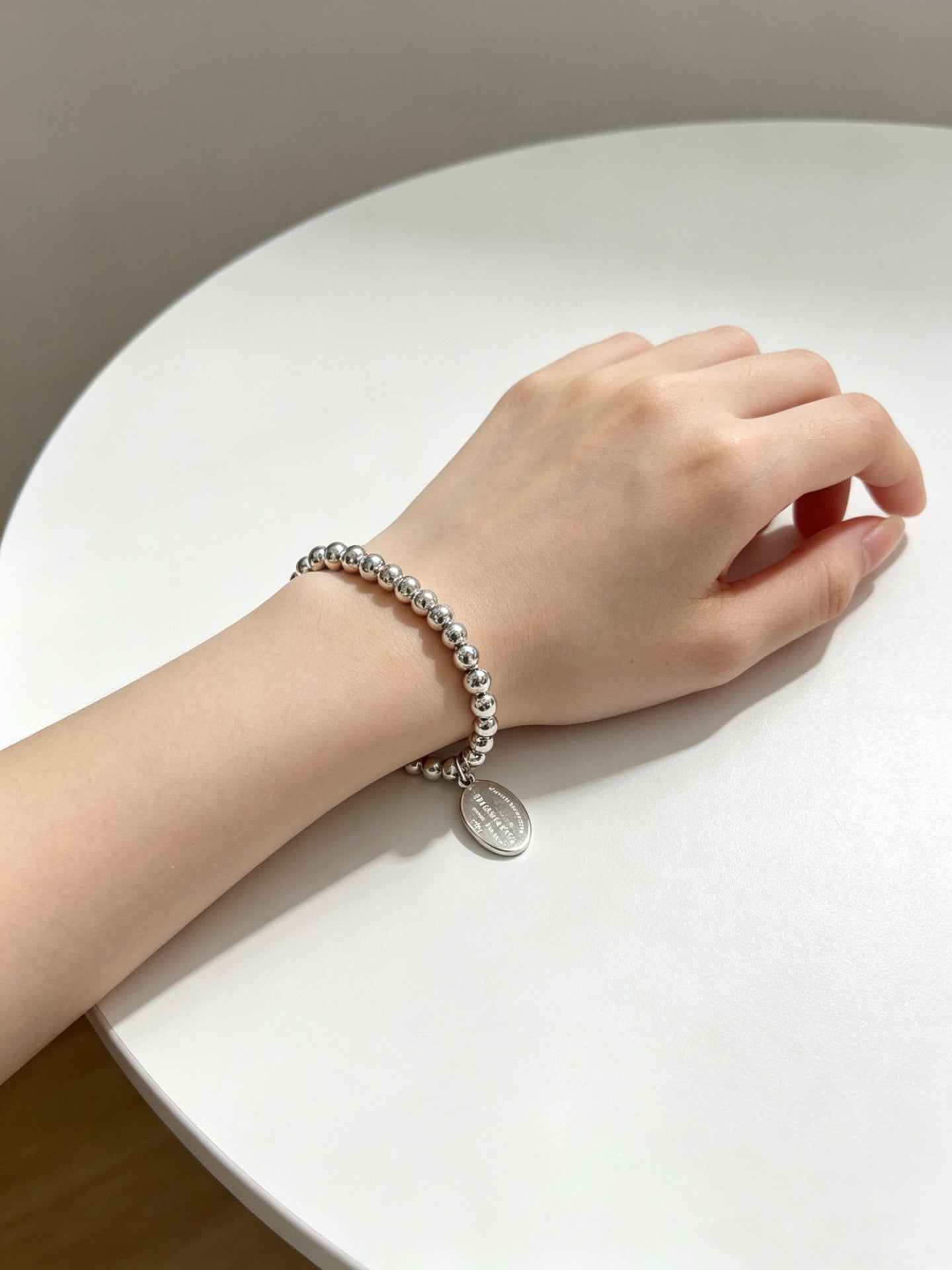 Tiffany & Co. Return to Tiffany Sterling Silver Ball Bead Bracelet with Oval Tag