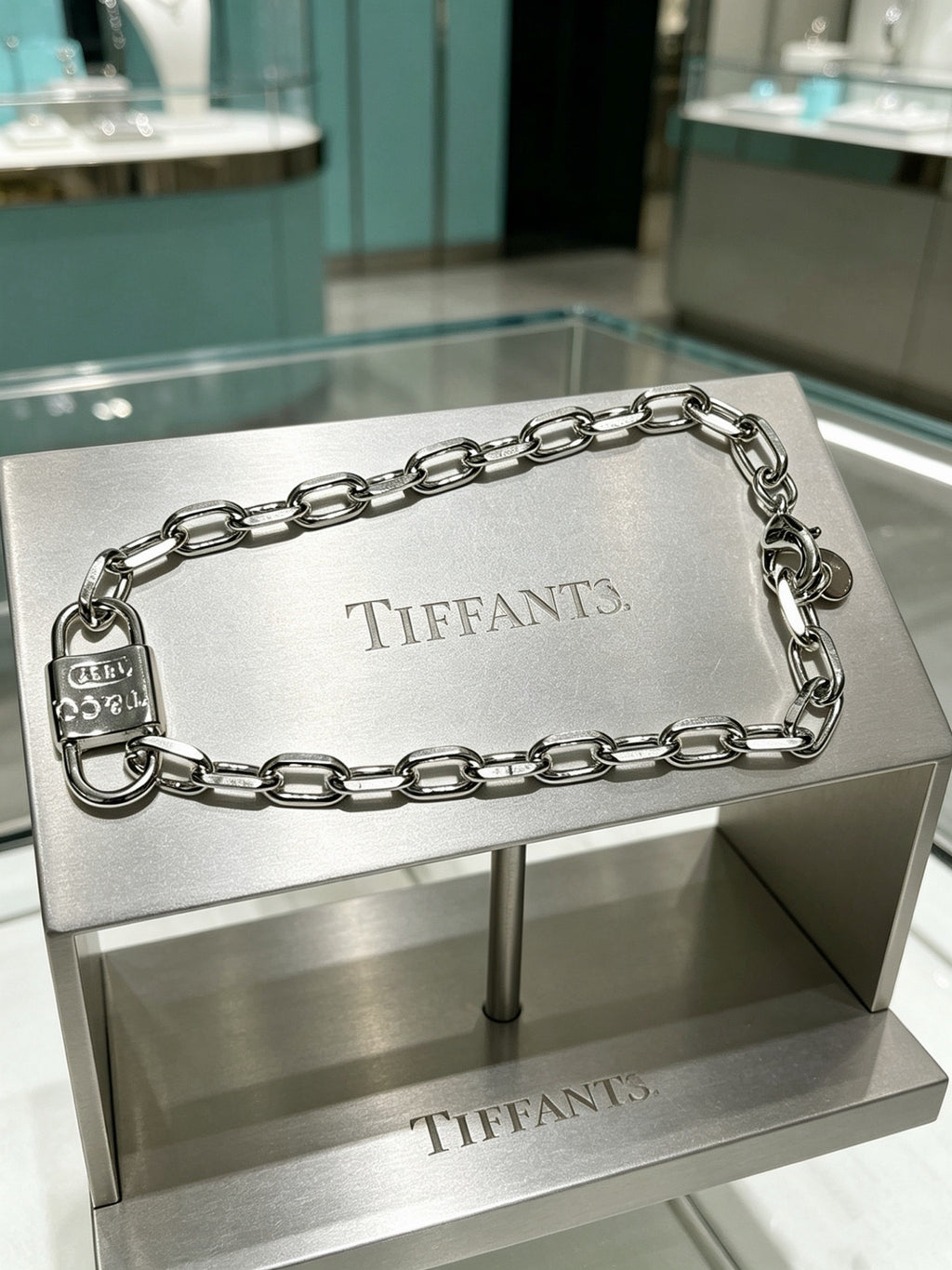 Tiffany & Co. 1837 Sterling Silver Industrial Link Chain Padlock Bracelet