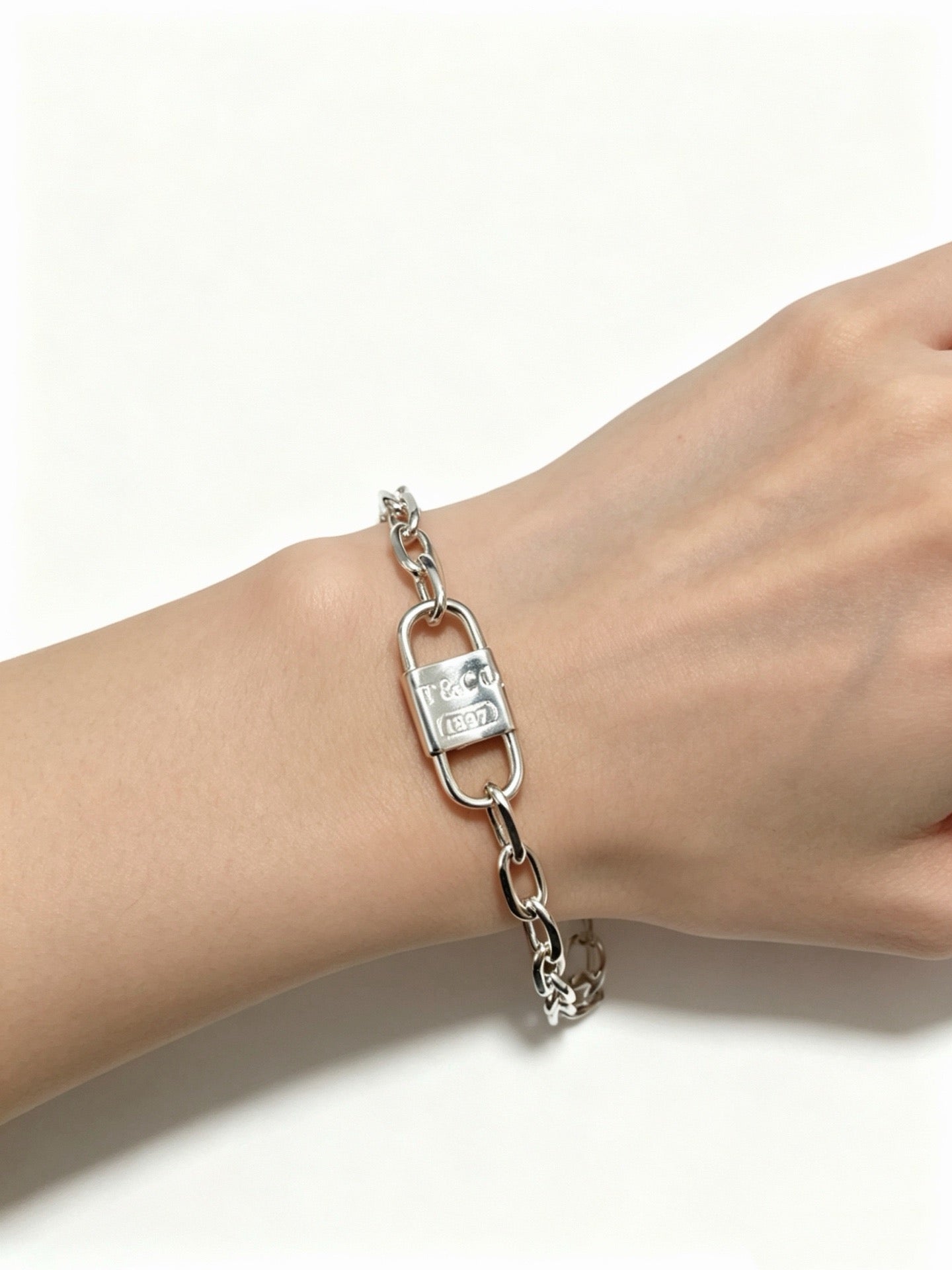 Tiffany & Co. 1837 Sterling Silver Industrial Link Chain Padlock Bracelet