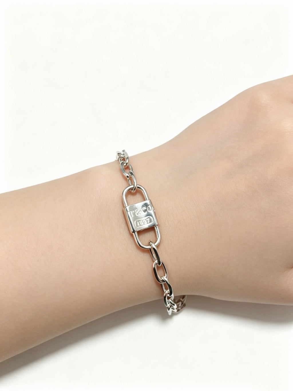 Tiffany & Co. 1837 Sterling Silver Industrial Link Chain Padlock Bracelet