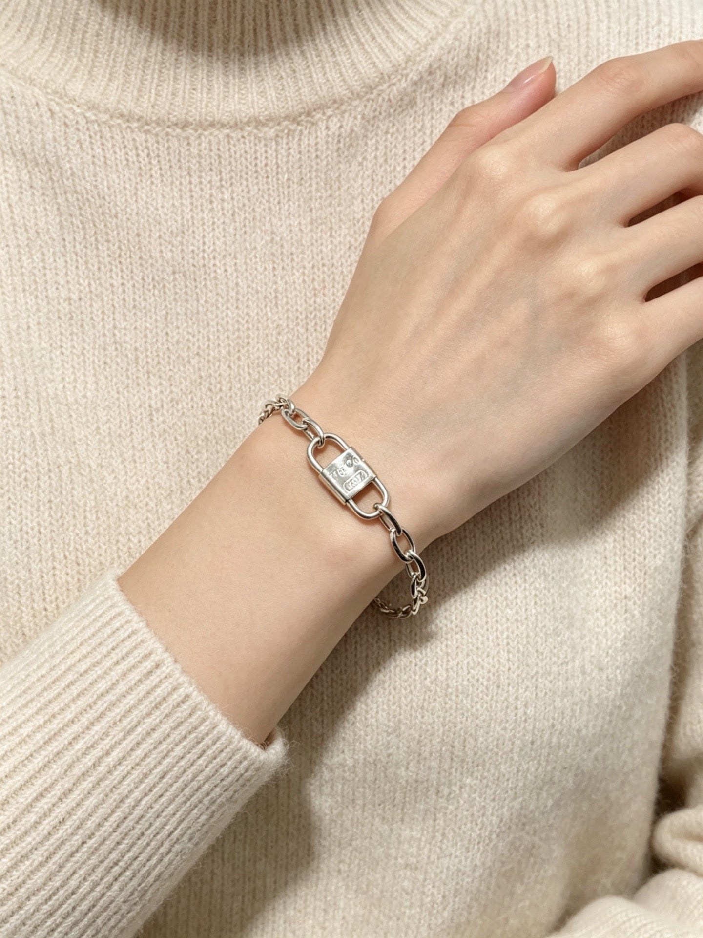 Tiffany & Co. 1837 Sterling Silver Industrial Link Chain Padlock Bracelet