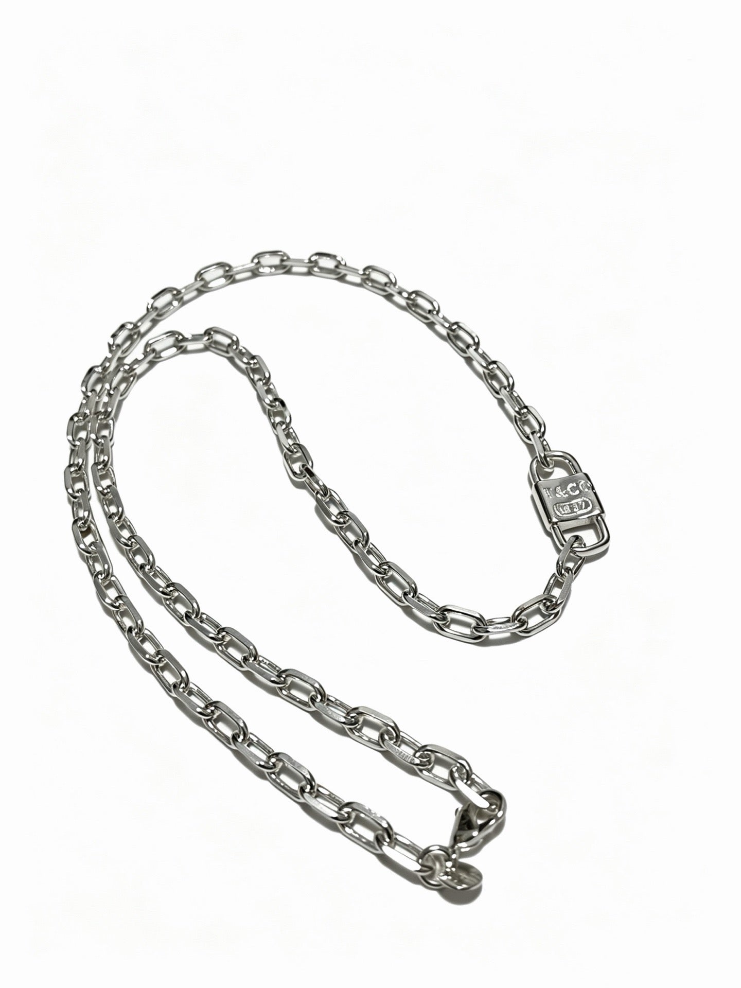 Tiffany & Co. 1837 Sterling Silver Industrial Link Chain Padlock Pendant Necklace