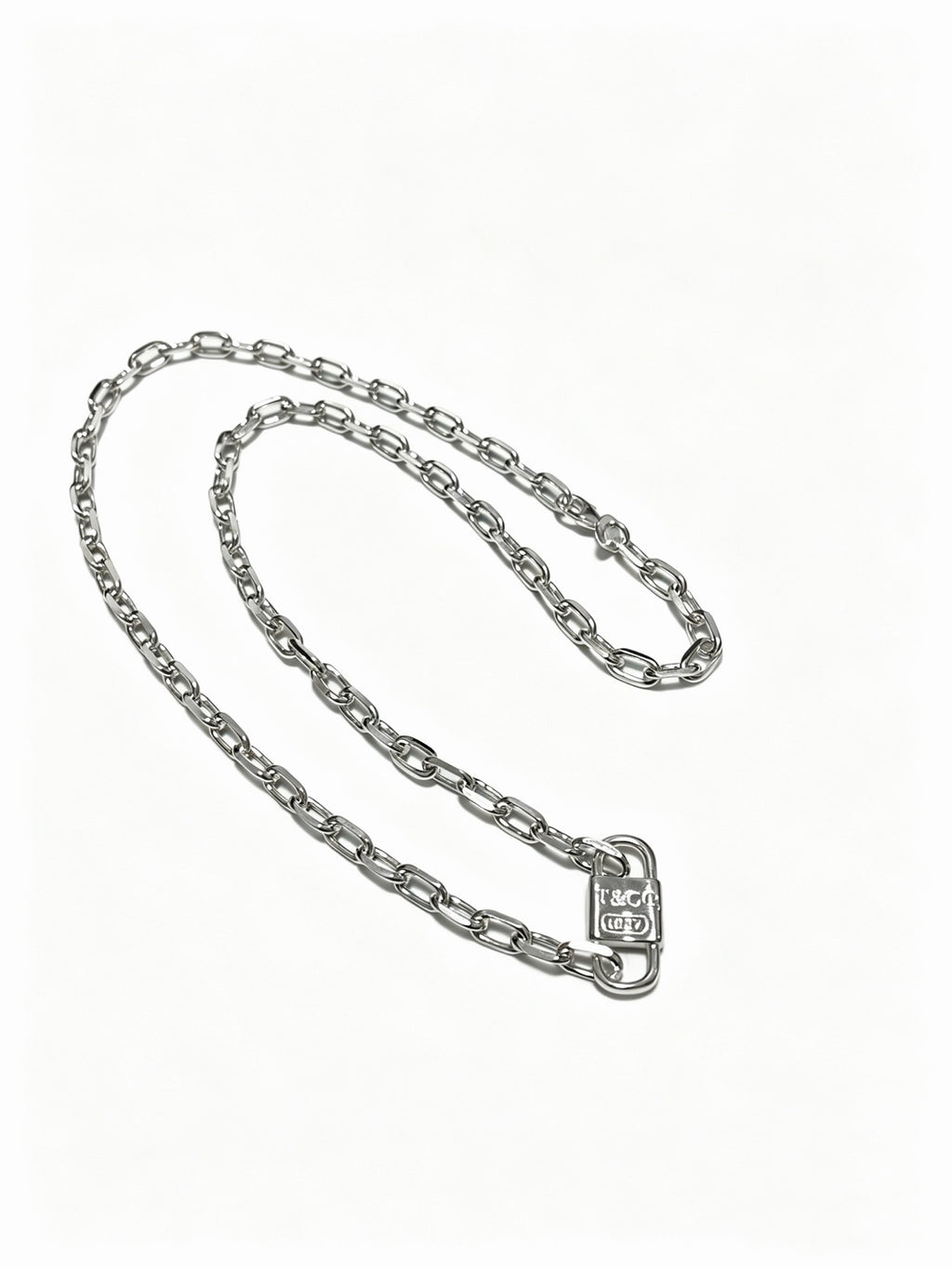 Tiffany & Co. 1837 Sterling Silver Industrial Link Chain Padlock Pendant Necklace