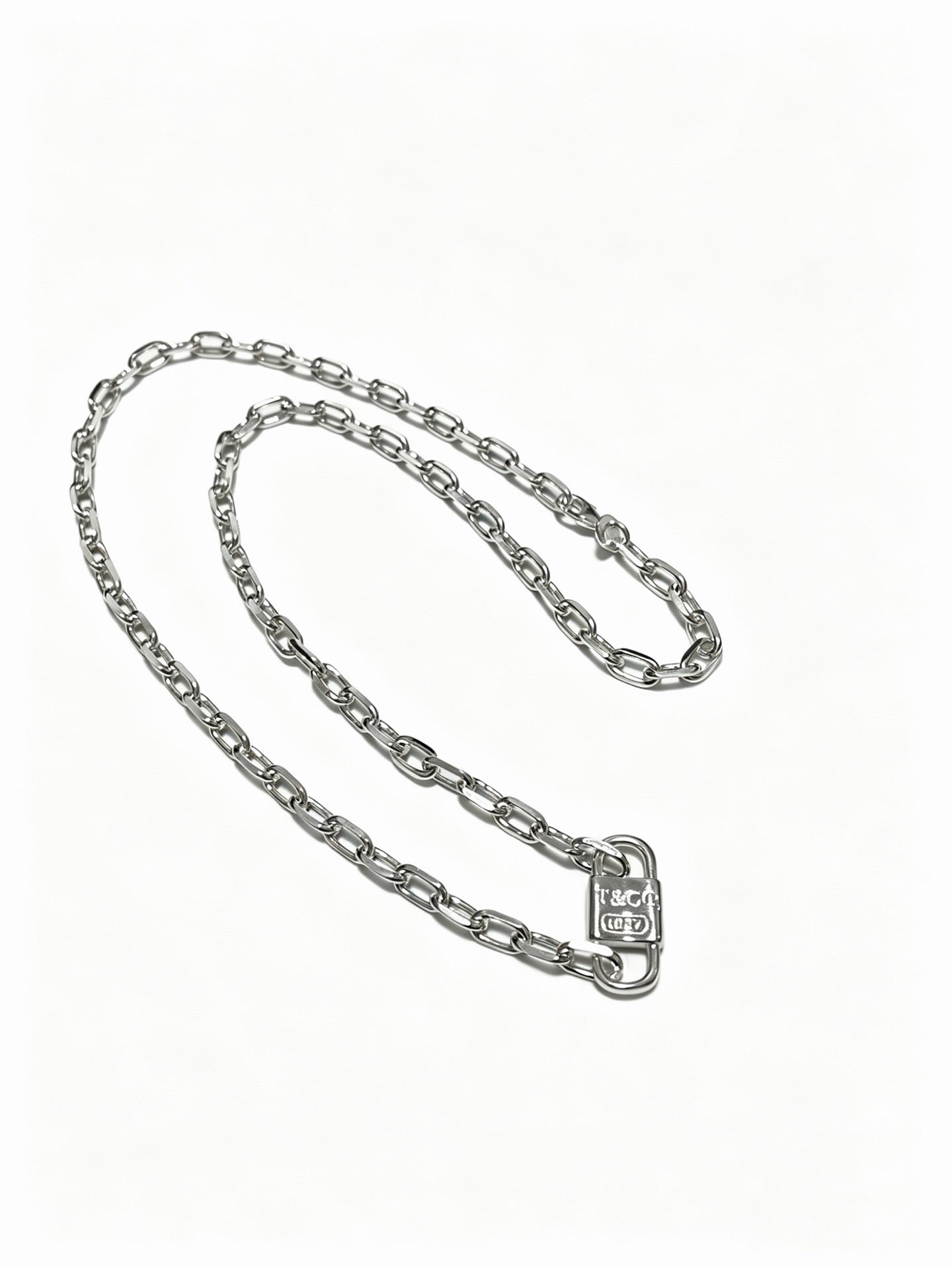 Tiffany & Co. 1837 Sterling Silver Industrial Link Chain Padlock Pendant Necklace