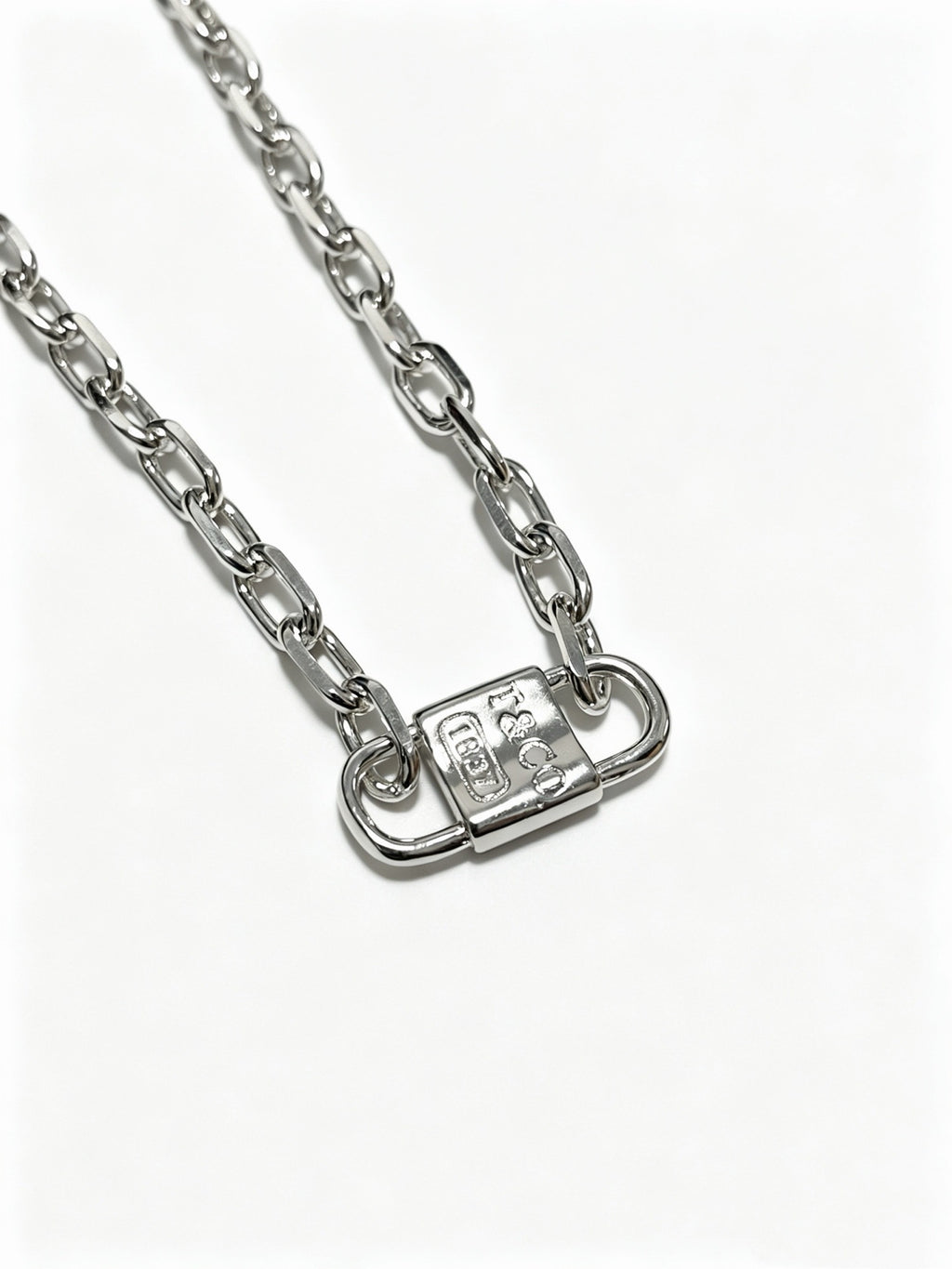 Tiffany & Co. 1837 Sterling Silver Industrial Link Chain Padlock Pendant Necklace