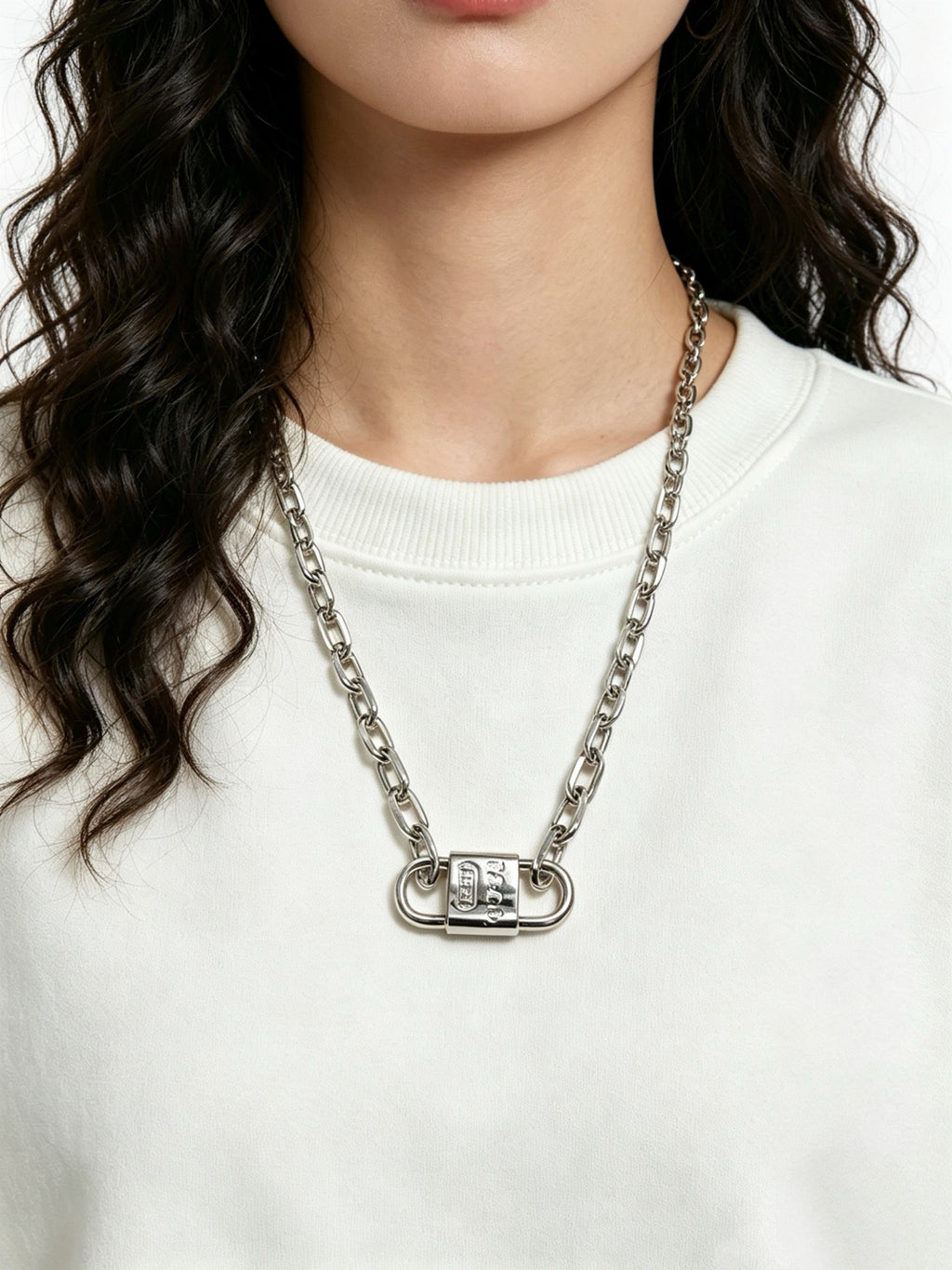 Tiffany & Co. 1837 Sterling Silver Industrial Link Chain Padlock Pendant Necklace