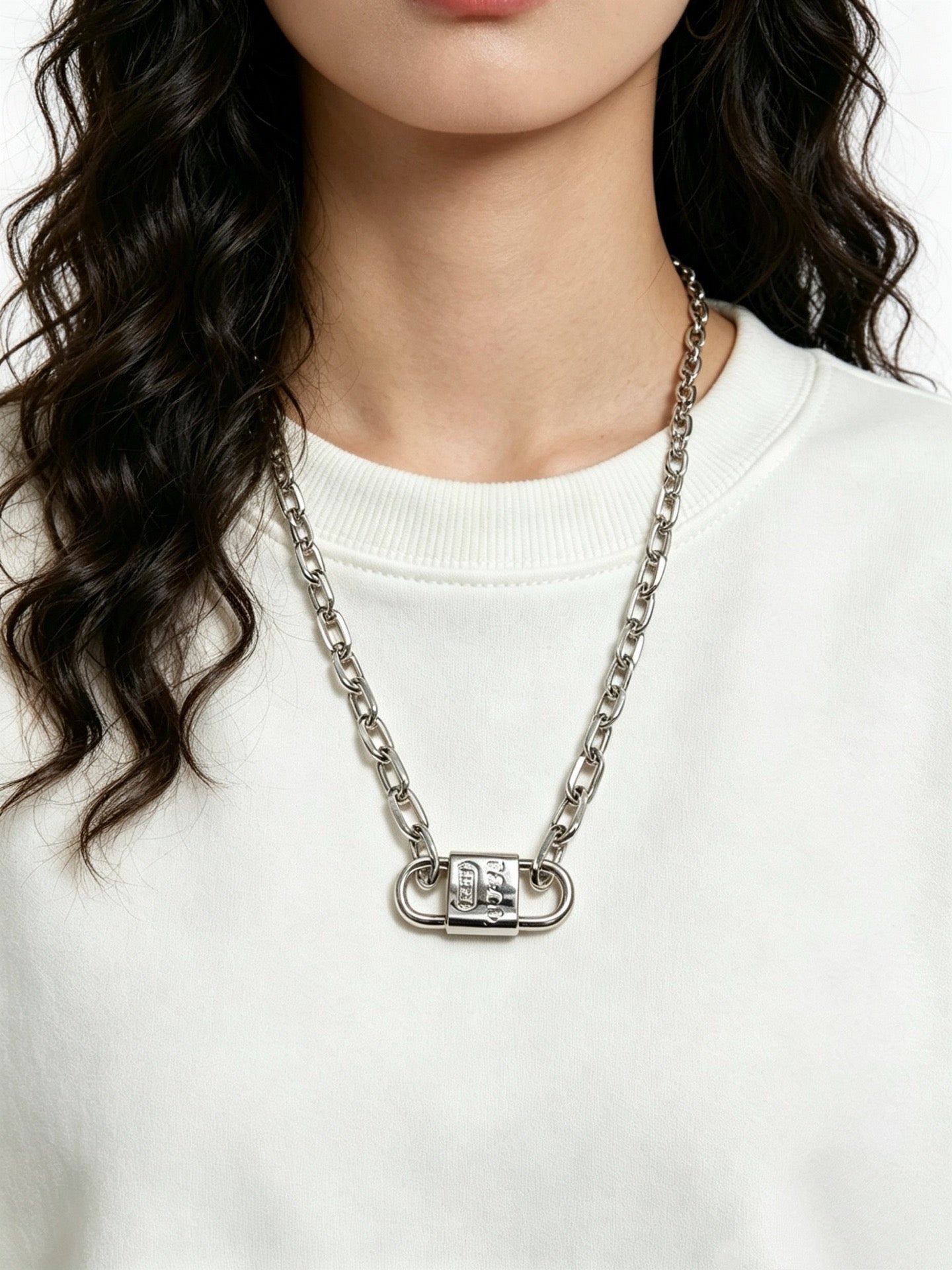 Tiffany & Co. 1837 Sterling Silver Industrial Link Chain Padlock Pendant Necklace