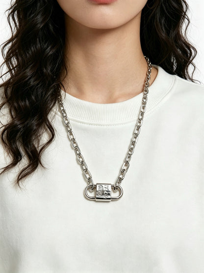 Tiffany & Co. 1837 Sterling Silver Industrial Link Chain Padlock Pendant Necklace