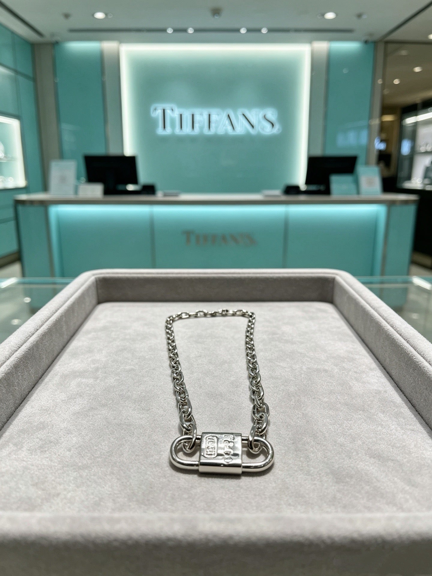 Tiffany & Co. 1837 Sterling Silver Industrial Link Chain Padlock Pendant Necklace