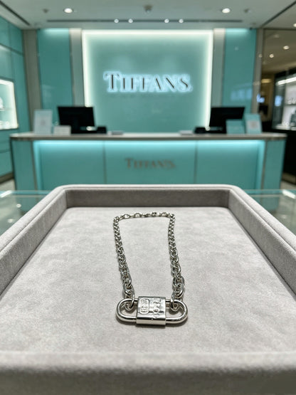 Tiffany & Co. 1837 Sterling Silver Industrial Link Chain Padlock Pendant Necklace