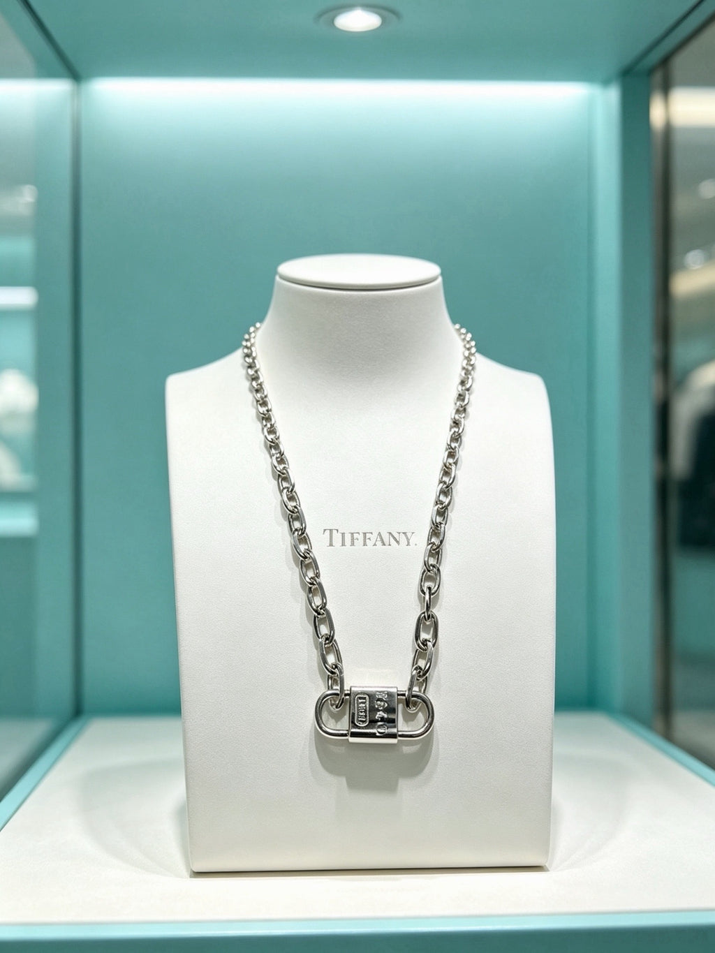 Tiffany & Co. 1837 Sterling Silver Industrial Link Chain Padlock Pendant Necklace