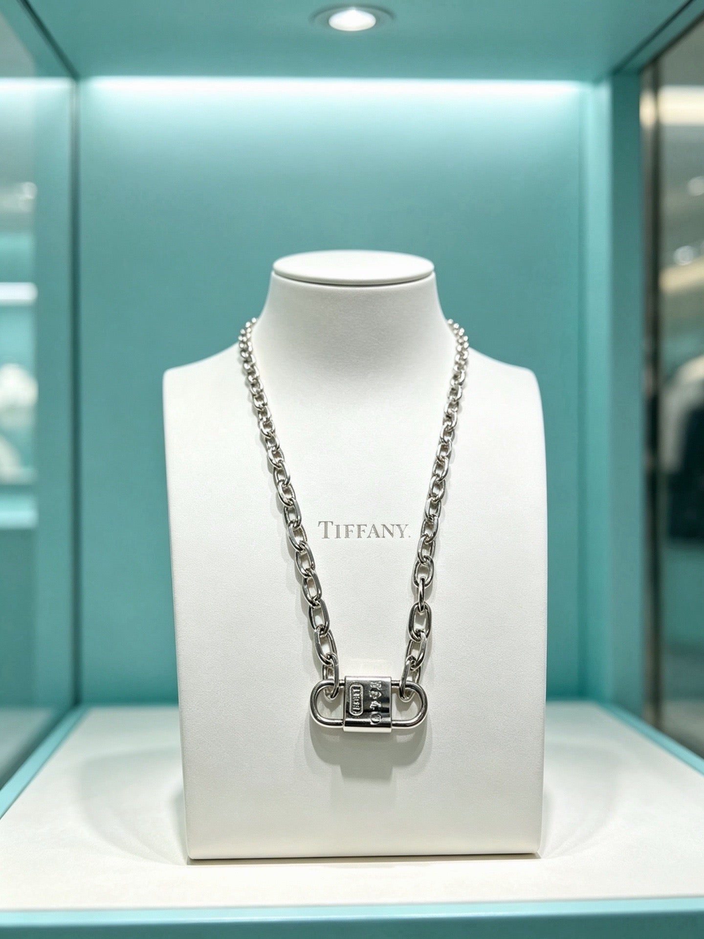 Tiffany & Co. 1837 Sterling Silver Industrial Link Chain Padlock Pendant Necklace