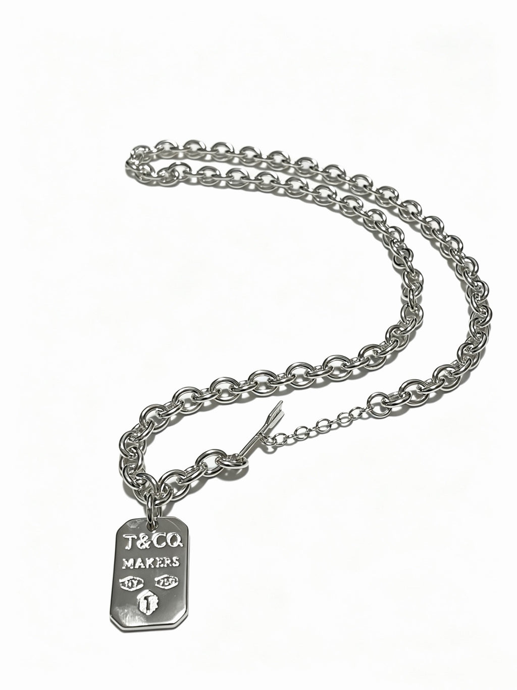 Tiffany & Co. 1837 Makers Sterling Silver Link Chain I.D. Military Tag Pendant Necklace