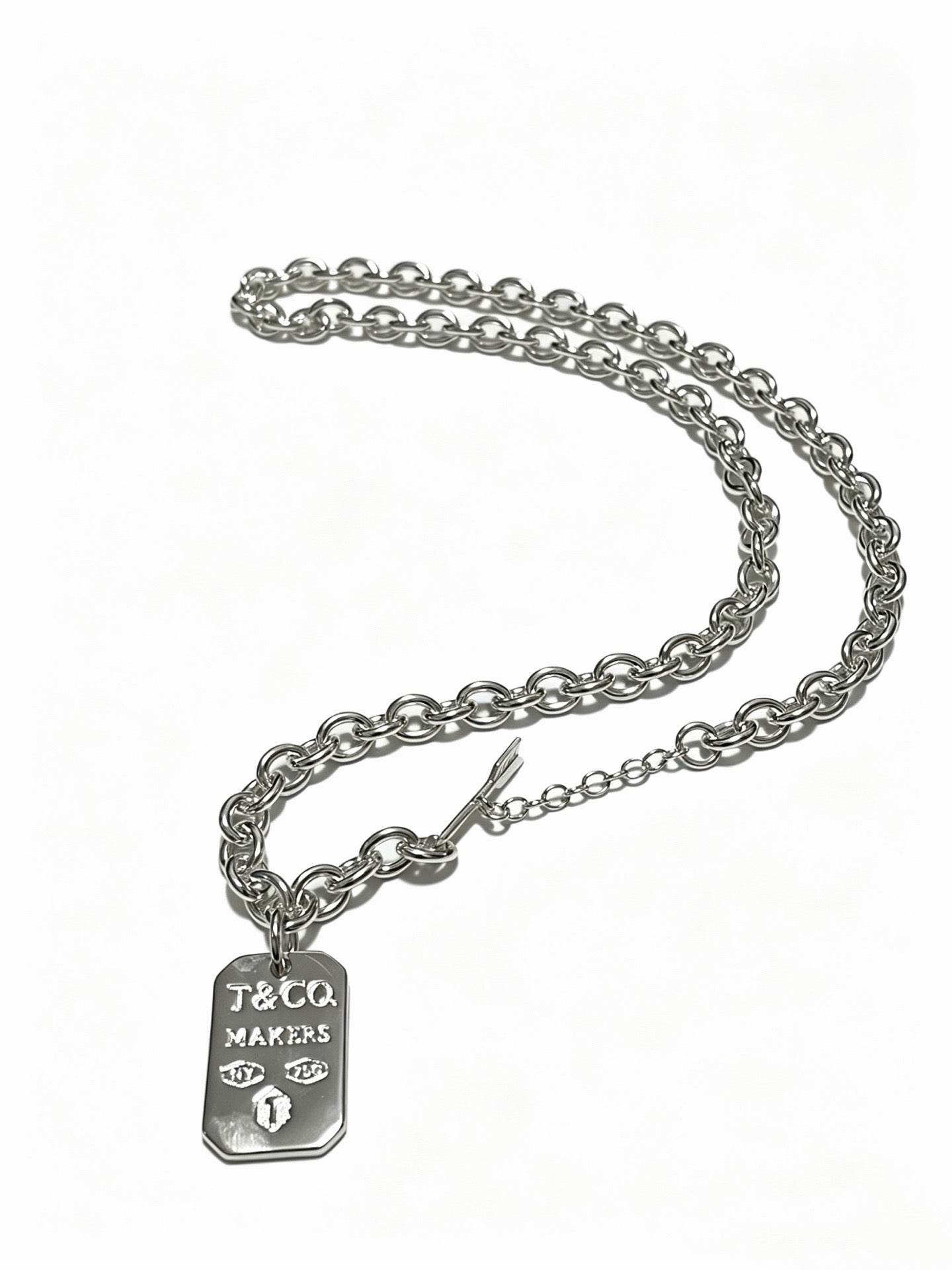 Tiffany & Co. 1837 Makers Sterling Silver Link Chain I.D. Military Tag Pendant Necklace