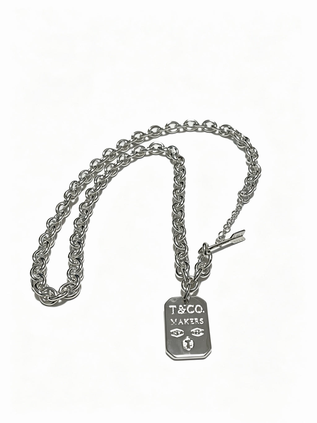 Tiffany & Co. 1837 Makers Sterling Silver Link Chain I.D. Military Tag Pendant Necklace