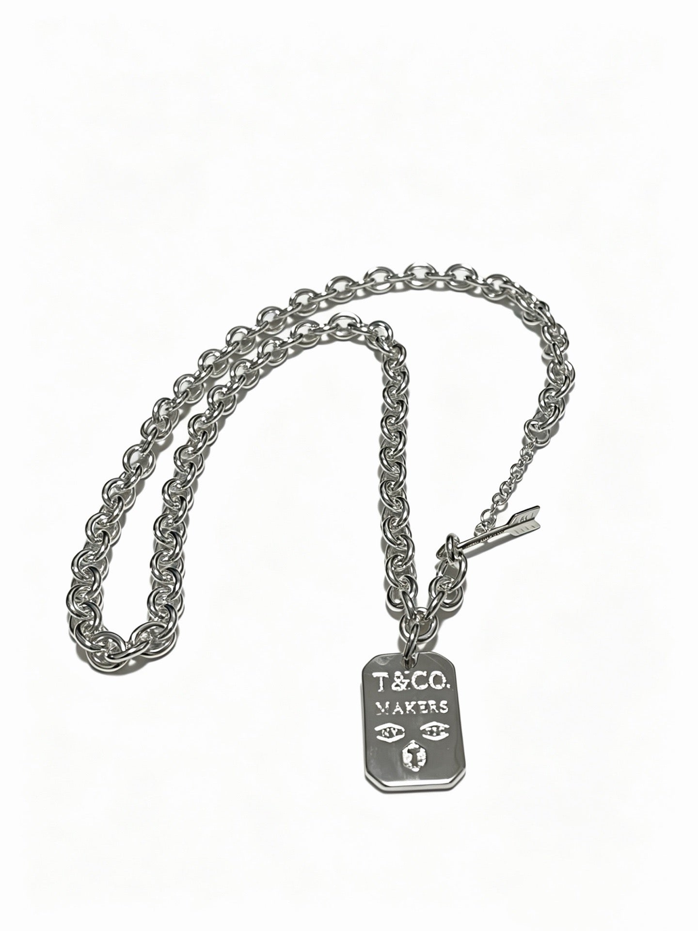 Tiffany & Co. 1837 Makers Sterling Silver Link Chain I.D. Military Tag Pendant Necklace