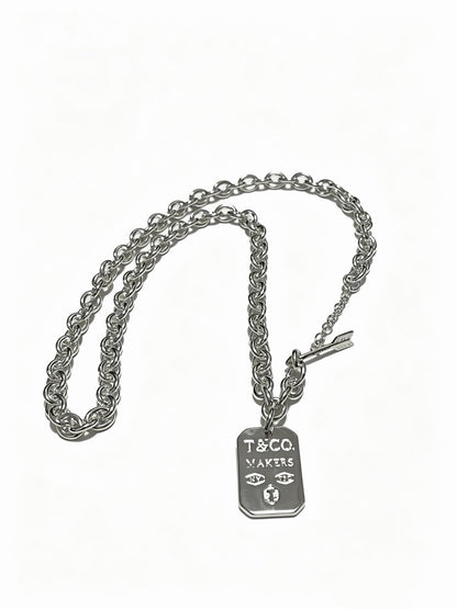 Tiffany & Co. 1837 Makers Sterling Silver Link Chain I.D. Military Tag Pendant Necklace