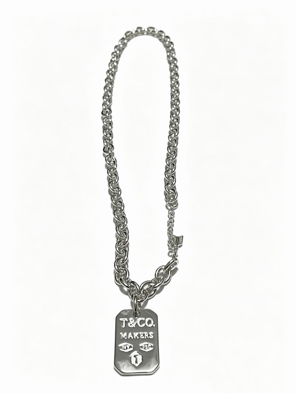 Tiffany & Co. 1837 Makers Sterling Silver Link Chain I.D. Military Tag Pendant Necklace