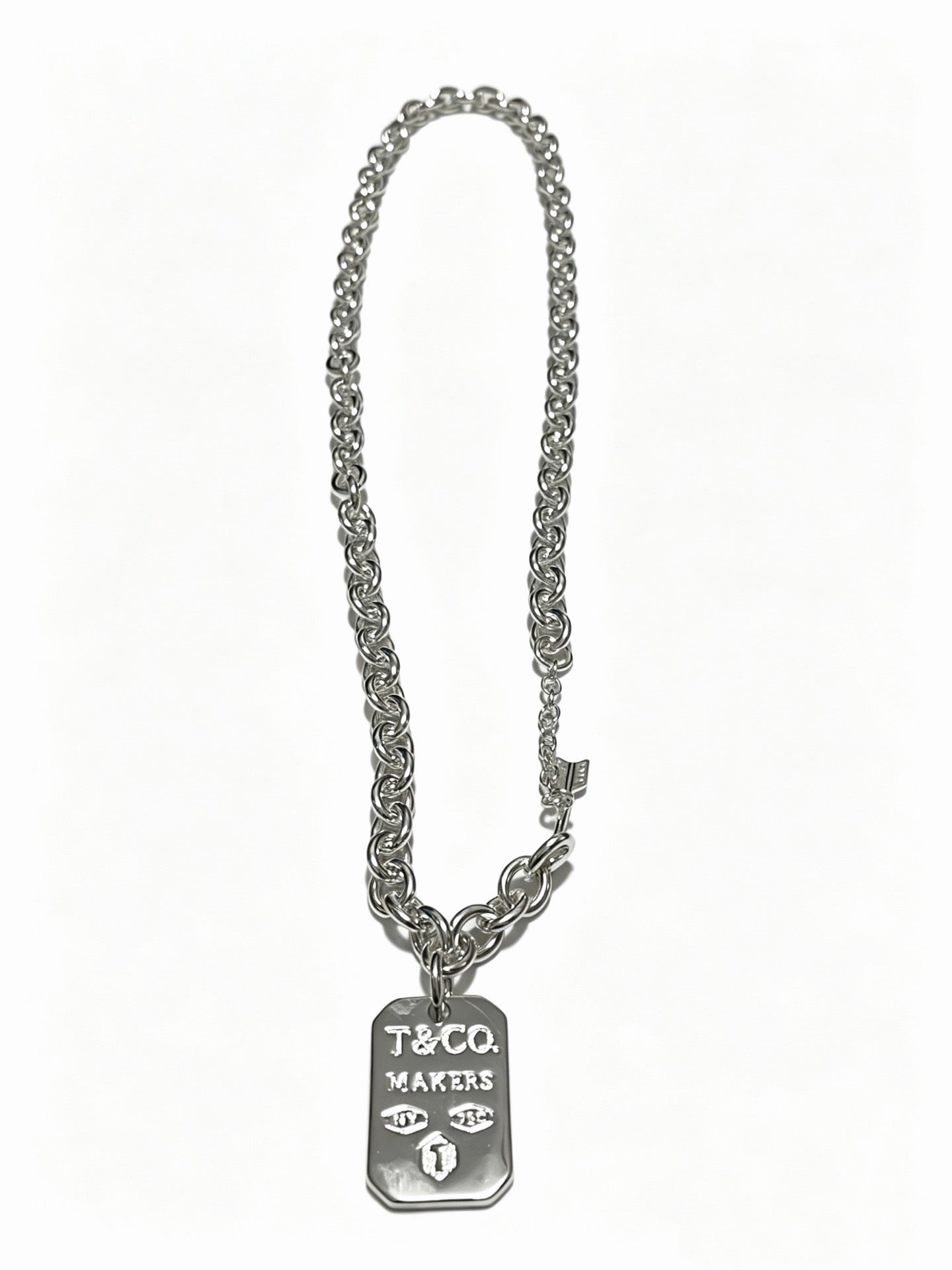Tiffany & Co. 1837 Makers Sterling Silver Link Chain I.D. Military Tag Pendant Necklace