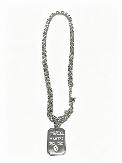 Tiffany & Co. 1837 Makers Sterling Silver Link Chain I.D. Military Tag Pendant Necklace