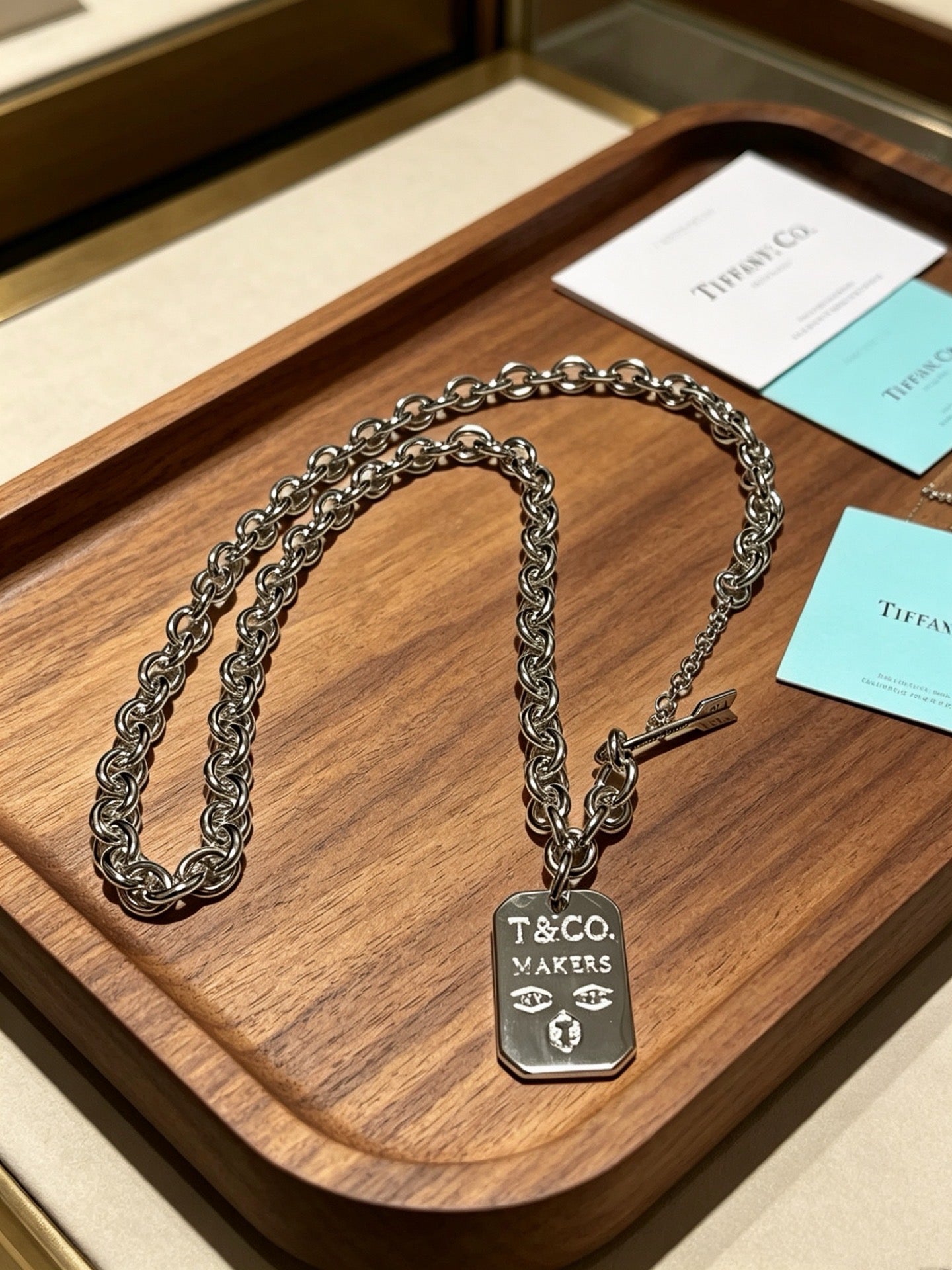 Tiffany & Co. 1837 Makers Sterling Silver Link Chain I.D. Military Tag Pendant Necklace