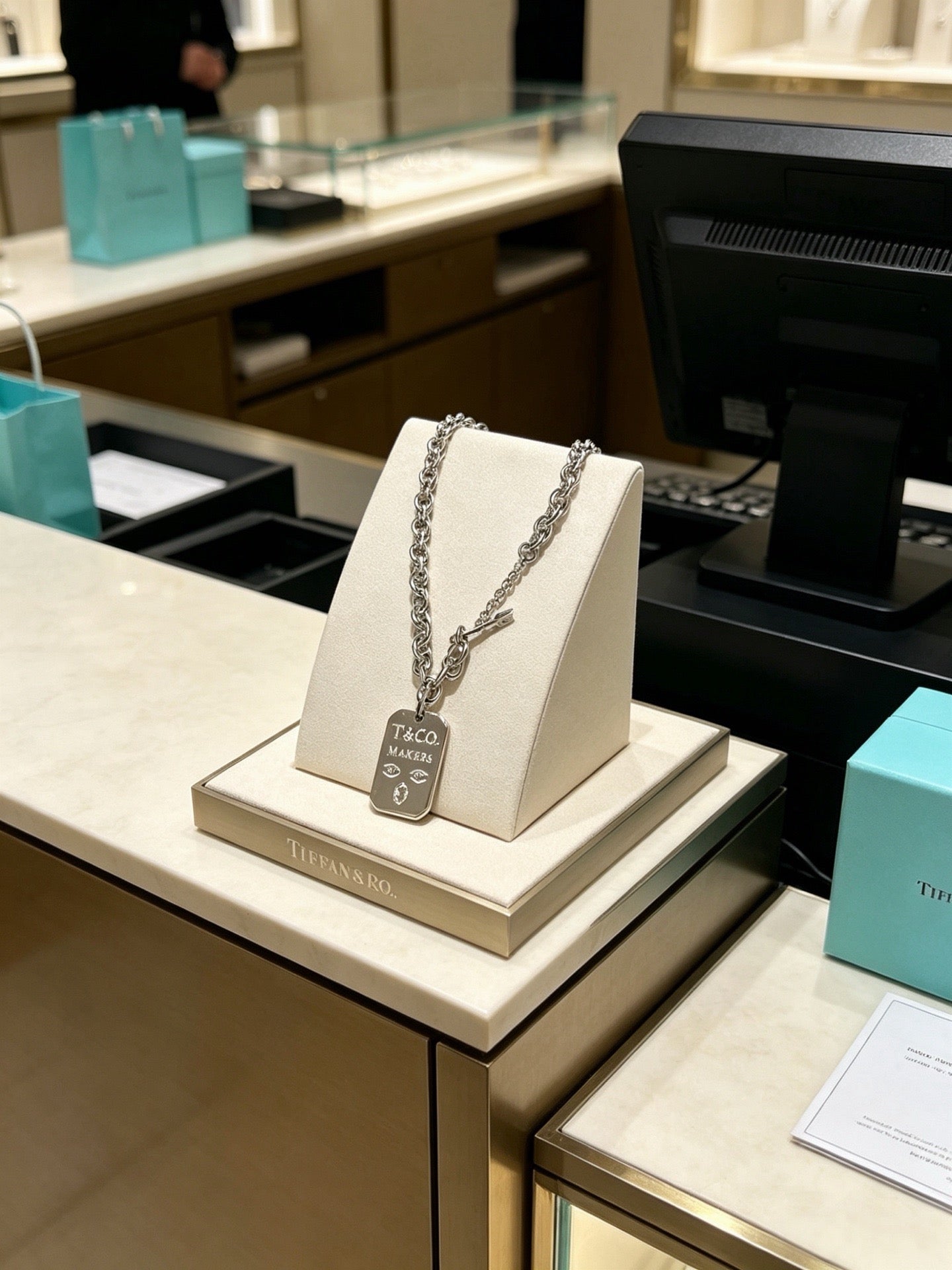 Tiffany & Co. 1837 Makers Sterling Silver Link Chain I.D. Military Tag Pendant Necklace