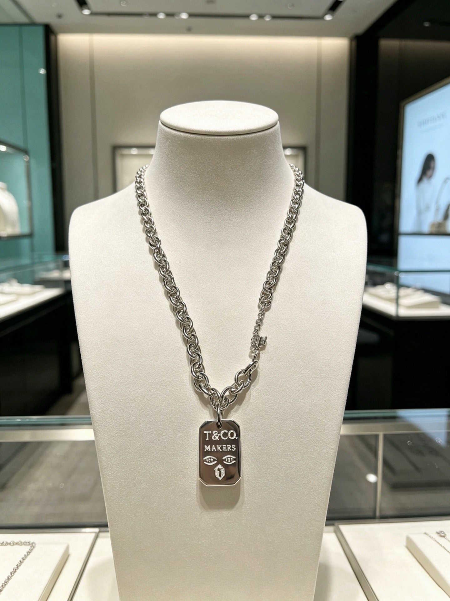 Tiffany & Co. 1837 Makers Sterling Silver Link Chain I.D. Military Tag Pendant Necklace