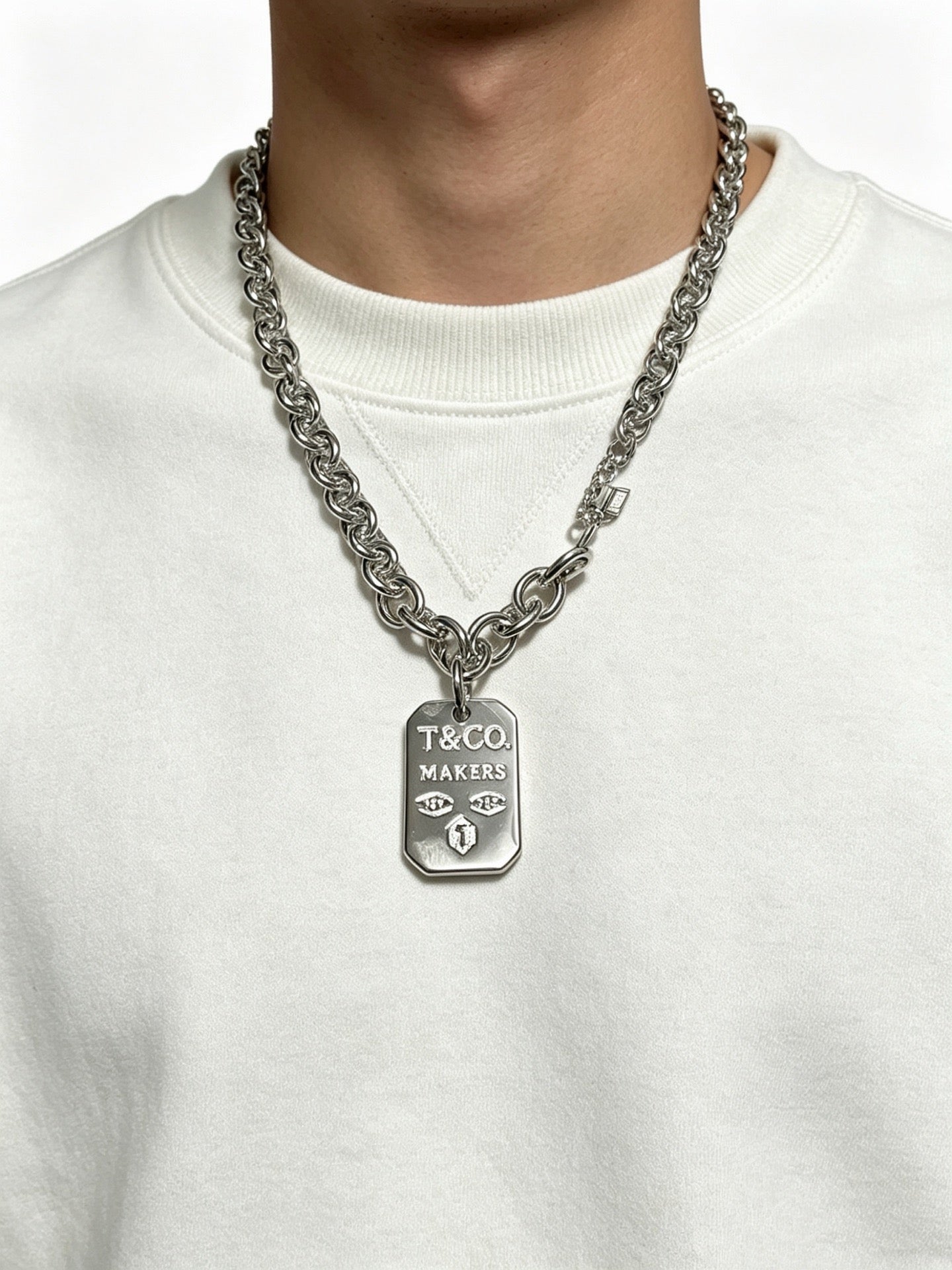 Tiffany & Co. 1837 Makers Sterling Silver Link Chain I.D. Military Tag Pendant Necklace