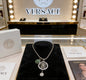 Versace Silver-Tone Medusa Head Green Enamel & Crystal Double Pendant Necklace