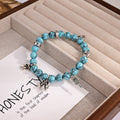 Chrome Hearts Style Turquoise Bead Multi-Charm Silver Cross Fleur-de-Lis Dagger Bracelet
