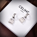 CELINE Style Silver-Tone Triomphe Mini Bag Charm Half-Hoop Drop Earrings