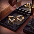 BURBERRY Style Gold-Tone Chain Link Geometric Baguette Crystal Pavé Half-Hoop Earrings
