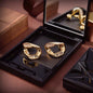 BURBERRY Style Gold-Tone Chain Link Geometric Baguette Crystal Pavé Half-Hoop Earrings