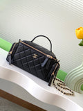 Chanel 24K Quilted Lambskin Camera Bag — Black with Silver Hardware