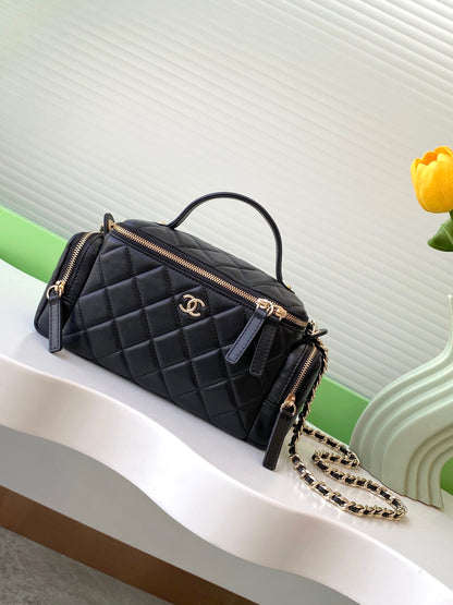 Chanel 24K Quilted Lambskin Camera Bag — Black with Silver Hardware