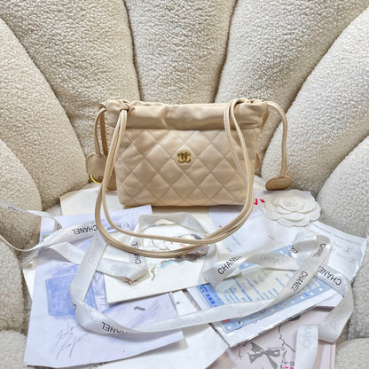 Chanel 25 Mini Hobo Bag Beige Lambskin & Gold