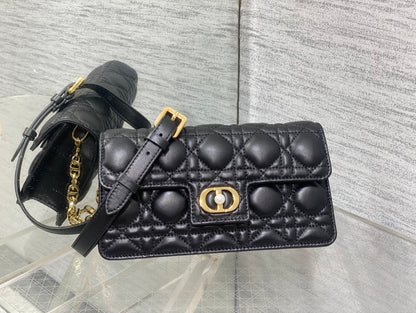 Dior Jolie Flap Bag Black Cannage Lambskin & Gold Pearl — New