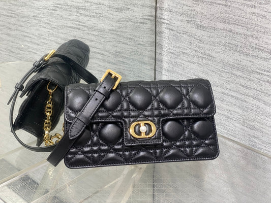 Dior Jolie Flap Bag Black Cannage Lambskin & Gold Pearl — New